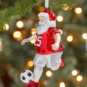 Potter Barn Kids Santa playing soccer ornament